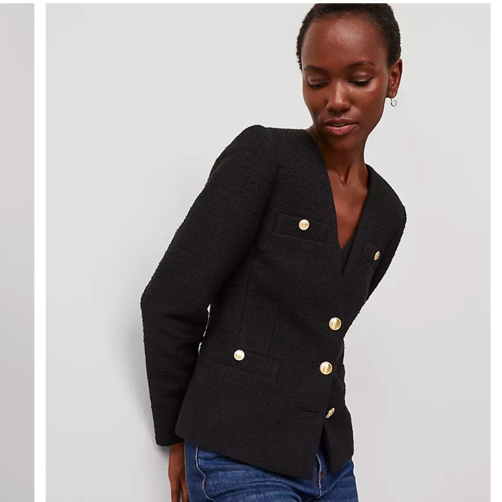 Ann Taylor Tweed Fitted V-Neck Jacket - Picture 2 of 11